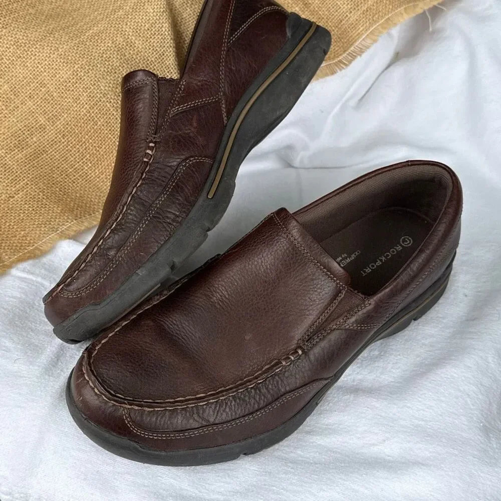 Rockport Slip On Brown Leather Classic Loafers Business Casual size 9.5